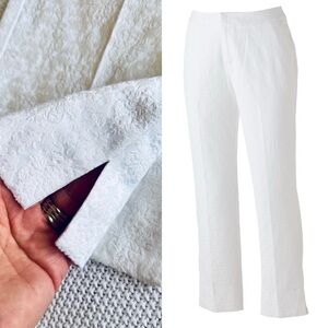 DANA BUCHMAN Brocade Textured White Straight Leg Ankle Pants